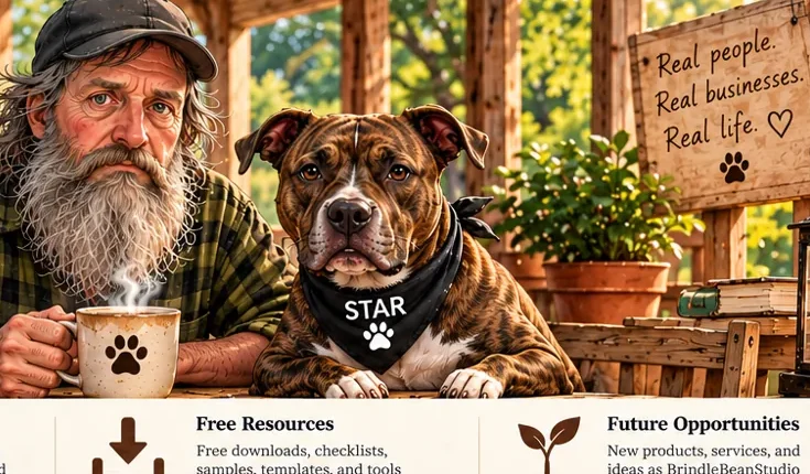 BrindleBeanStudio rustic artwork featuring the founder and Star